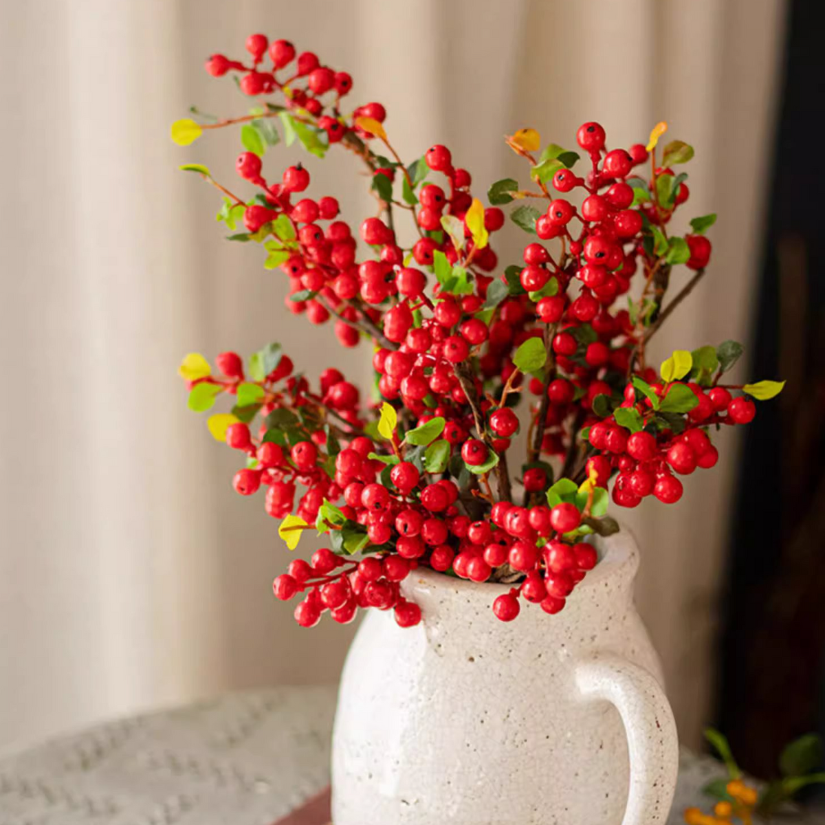 Artificial Fruit Berry Stem in Red 17" Tall Silk Plant