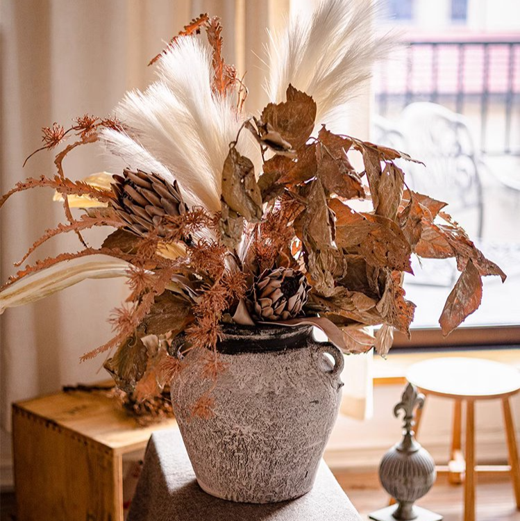 Artificial Faux Dry Leaf Bouquet Fall Stems
