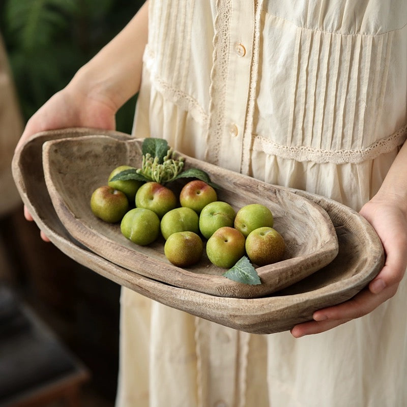 Retro Wooden Boat-Shaped Fruit Platter