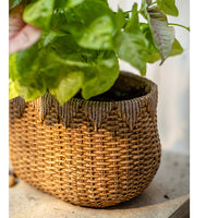 Lady Straw Basket Cement Planter