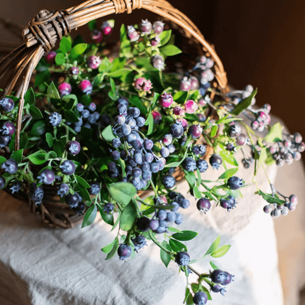 Artificial Fruit Alpine Blueberry Stem 22.4" Tall Silk Plant - RusticReach