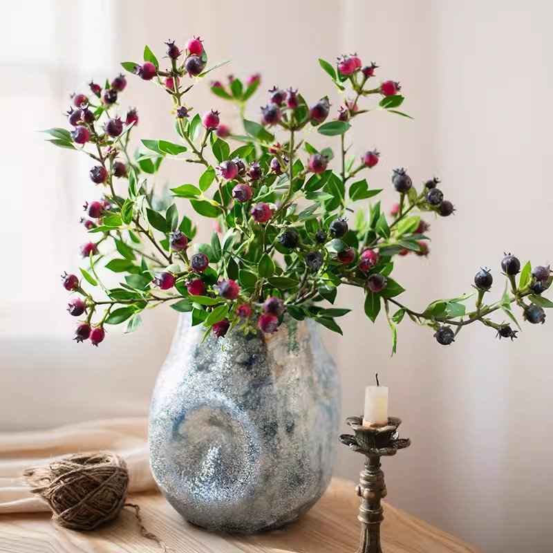 Artificial Fruit Alpine Blueberry Stem 22.4" Tall Silk Plant - RusticReach