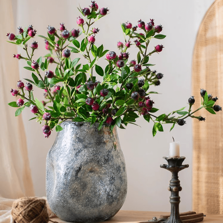 Artificial Fruit Alpine Blueberry Stem 22.4" Tall Silk Plant - RusticReach