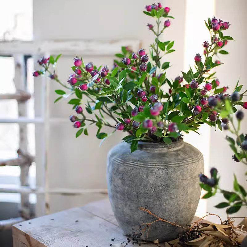 Artificial Fruit Alpine Blueberry Stem 22.4" Tall Silk Plant - RusticReach