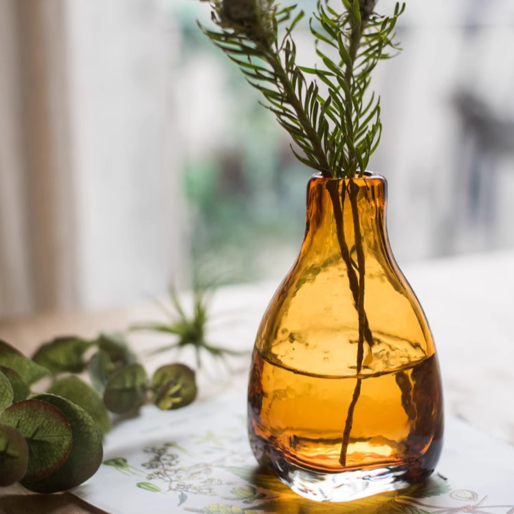 Amber Handblown Glass Bottle