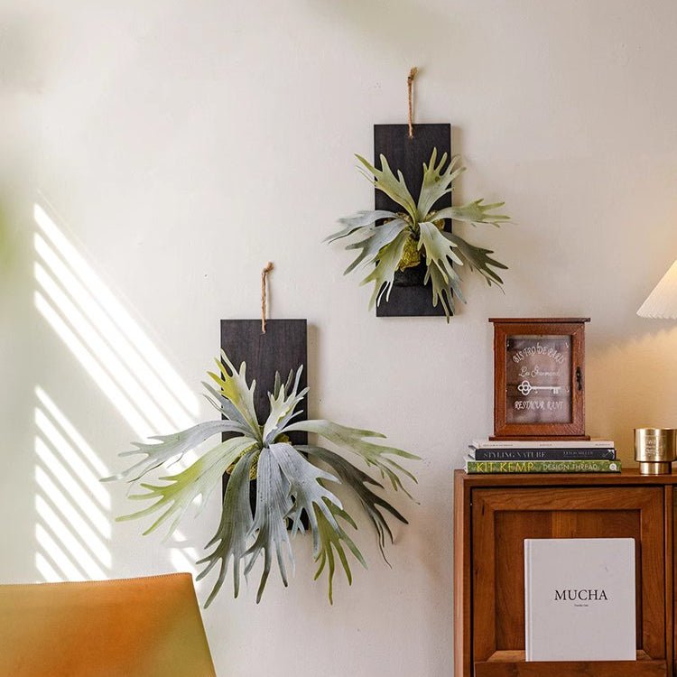Artificial Antler Fern on Solid Wood Base - RusticReach