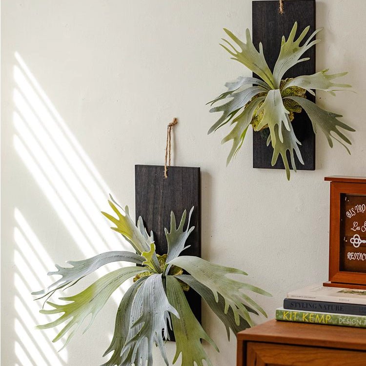 Artificial Antler Fern on Solid Wood Base - RusticReach