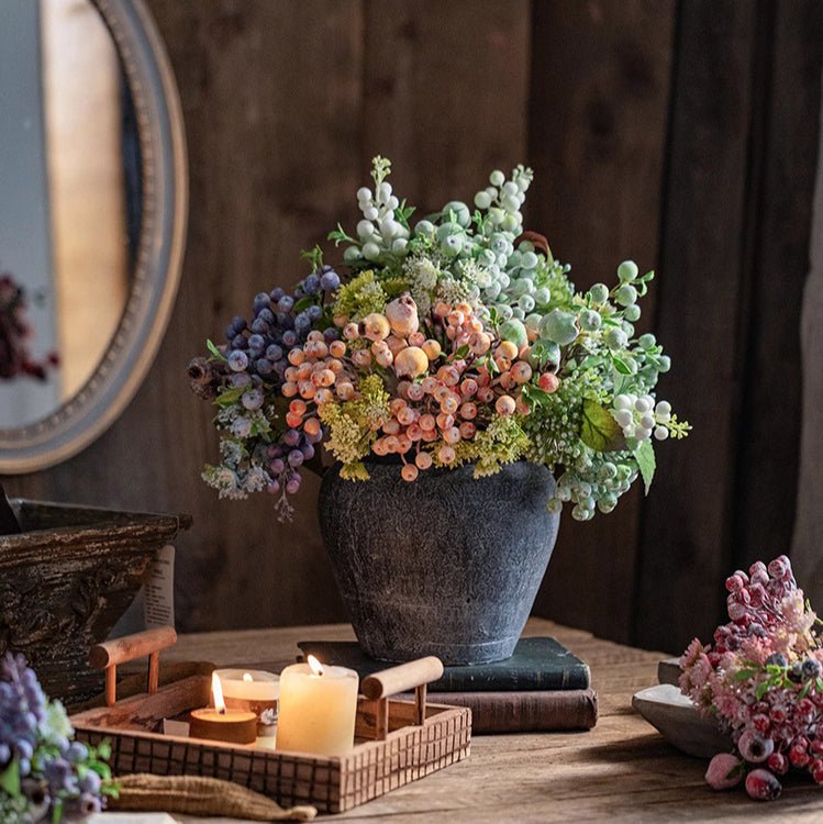 Blueberry & Greenery Bunch 13" Tall - RusticReach