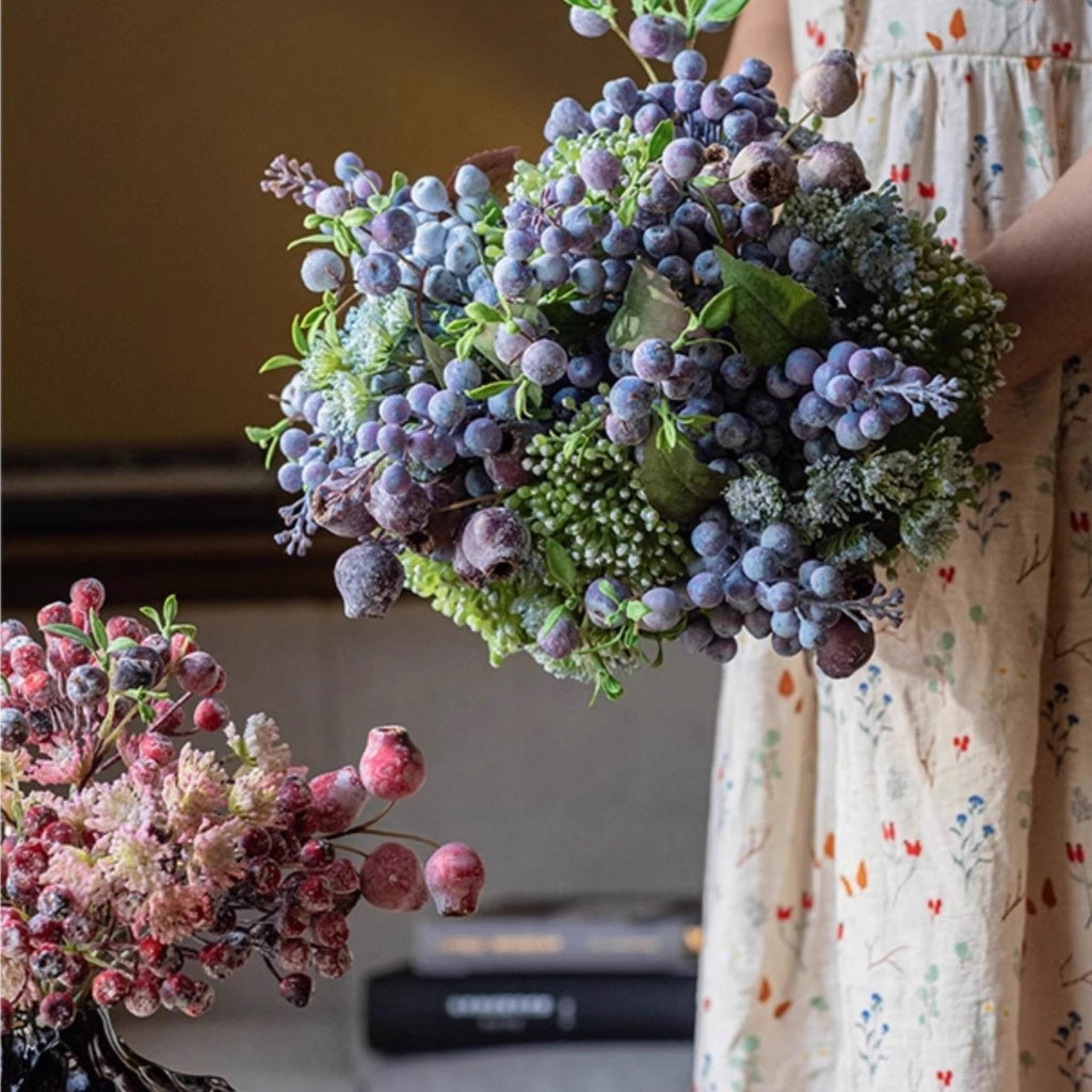 Blueberry & Greenery Bunch 13" Tall - RusticReach