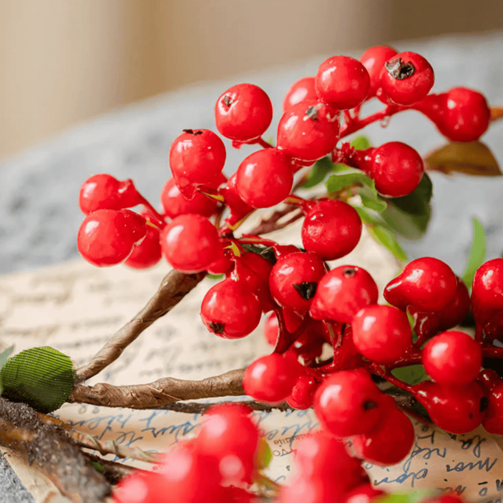 Artificial Fruit Berry Stem in Red 17" Tall Silk Plant - RusticReach
