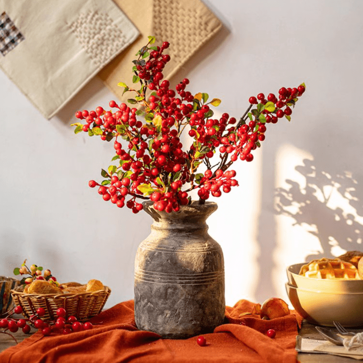 Artificial Fruit Berry Stem in Red 17" Tall Silk Plant - RusticReach