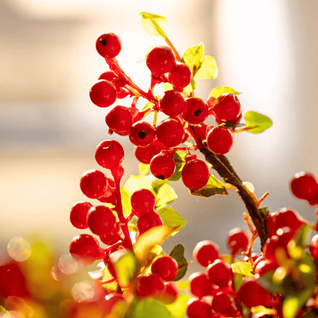 Artificial Fruit Berry Stem in Red 17" Tall Silk Plant - RusticReach