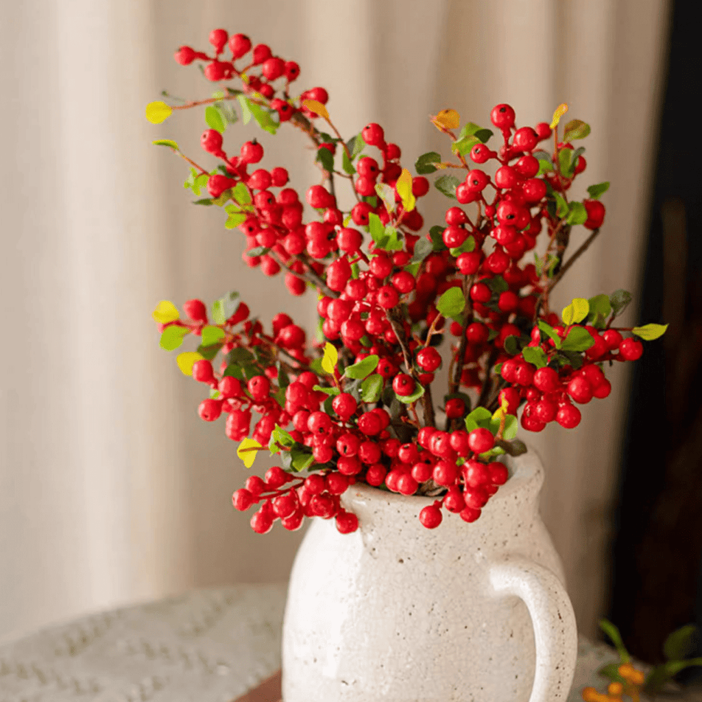 Artificial Fruit Berry Stem in Red 17" Tall Silk Plant - RusticReach