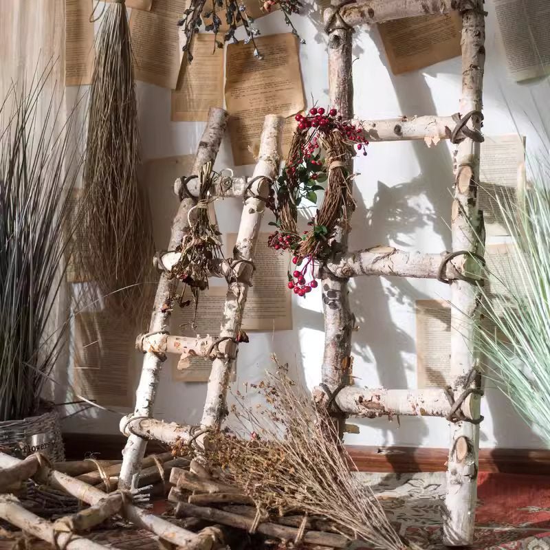 White Birch Wood Decorative Ladder - RusticReach