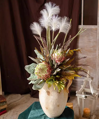 Morning Mist Faux Flower Bouquet with King Protea and Reed Flowers