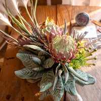 Morning Mist Faux Flower Bouquet with King Protea and Reed Flowers