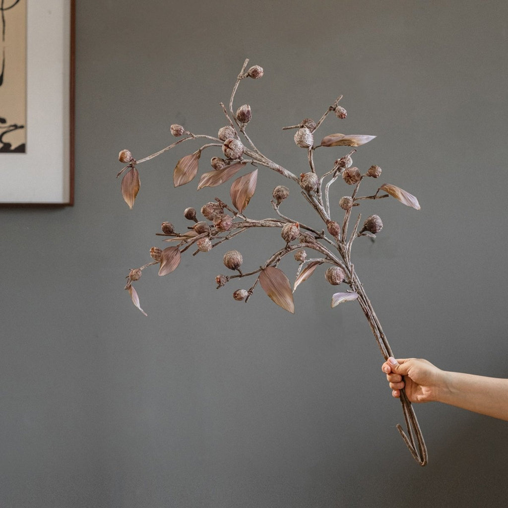 Brown Faux Pod Branch with Leaves 43" Tall - RusticReach