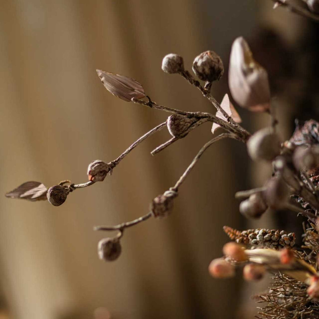 Brown Faux Pod Branch with Leaves 43" Tall - RusticReach