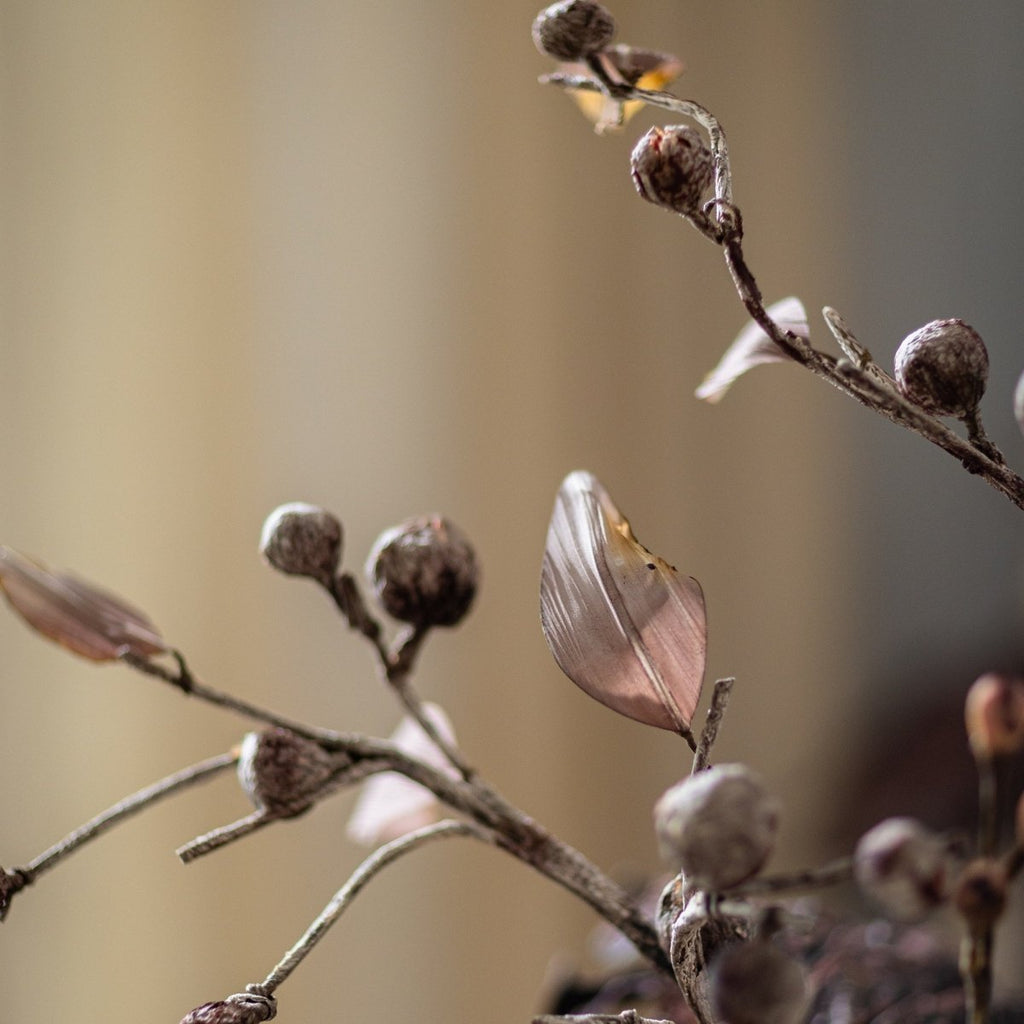 Brown Faux Pod Branch with Leaves 43" Tall - RusticReach