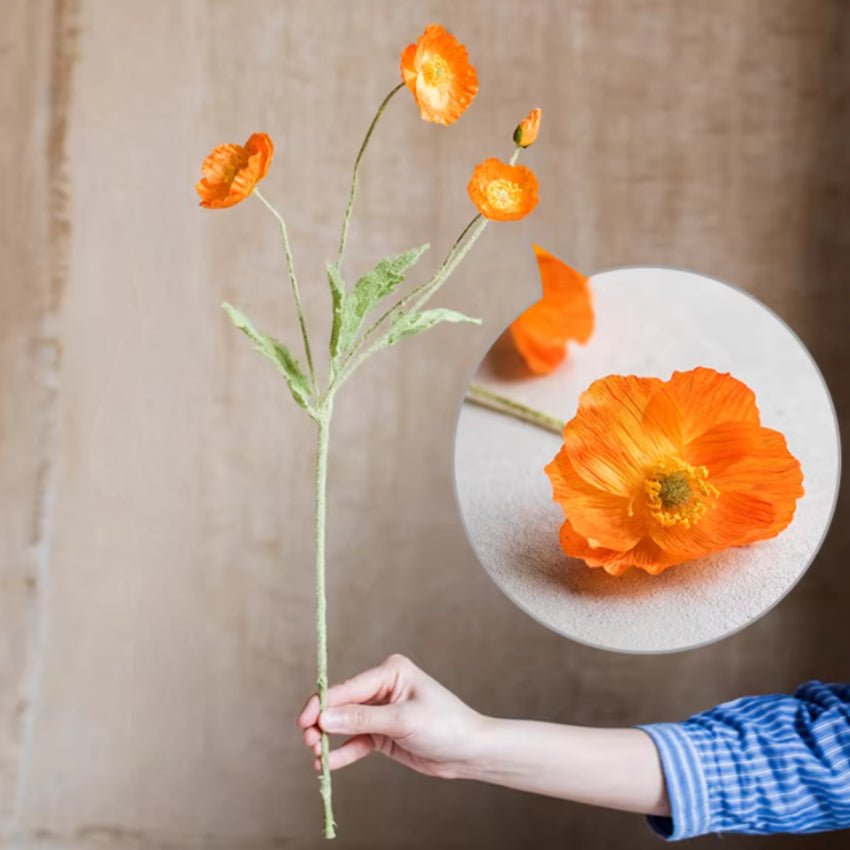 Silk Common Poppy Flower Stem 22" Tall - RusticReach