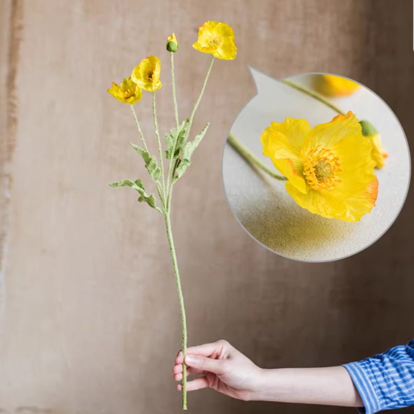 Silk Common Poppy Flower Stem 22" Tall - RusticReach