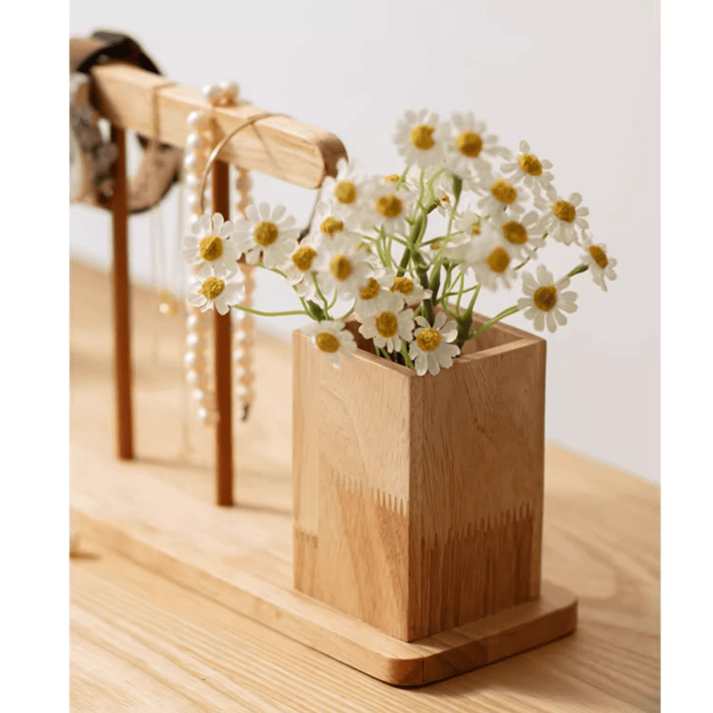 Wooden Desktop Calendar with Pen Holder - RusticReach