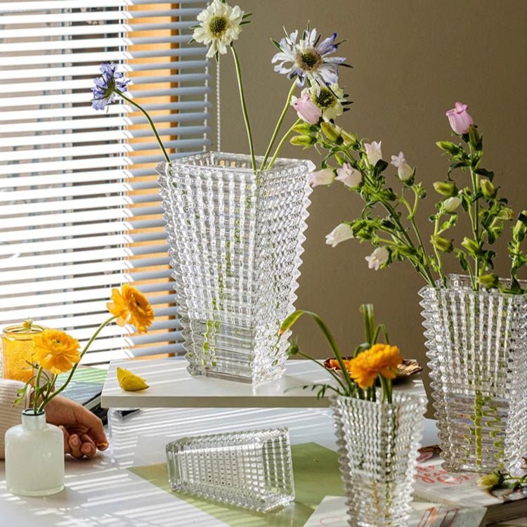 Crystal - Cut Look Glass Vase - RusticReach