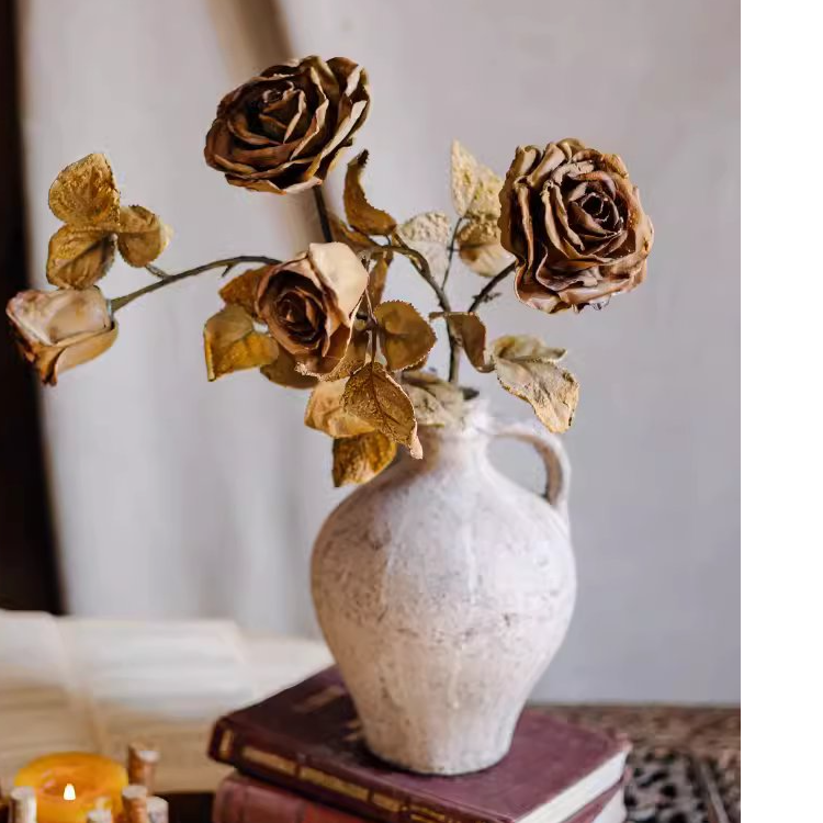 French Dried Look Faux Rose Stem 26" Tall