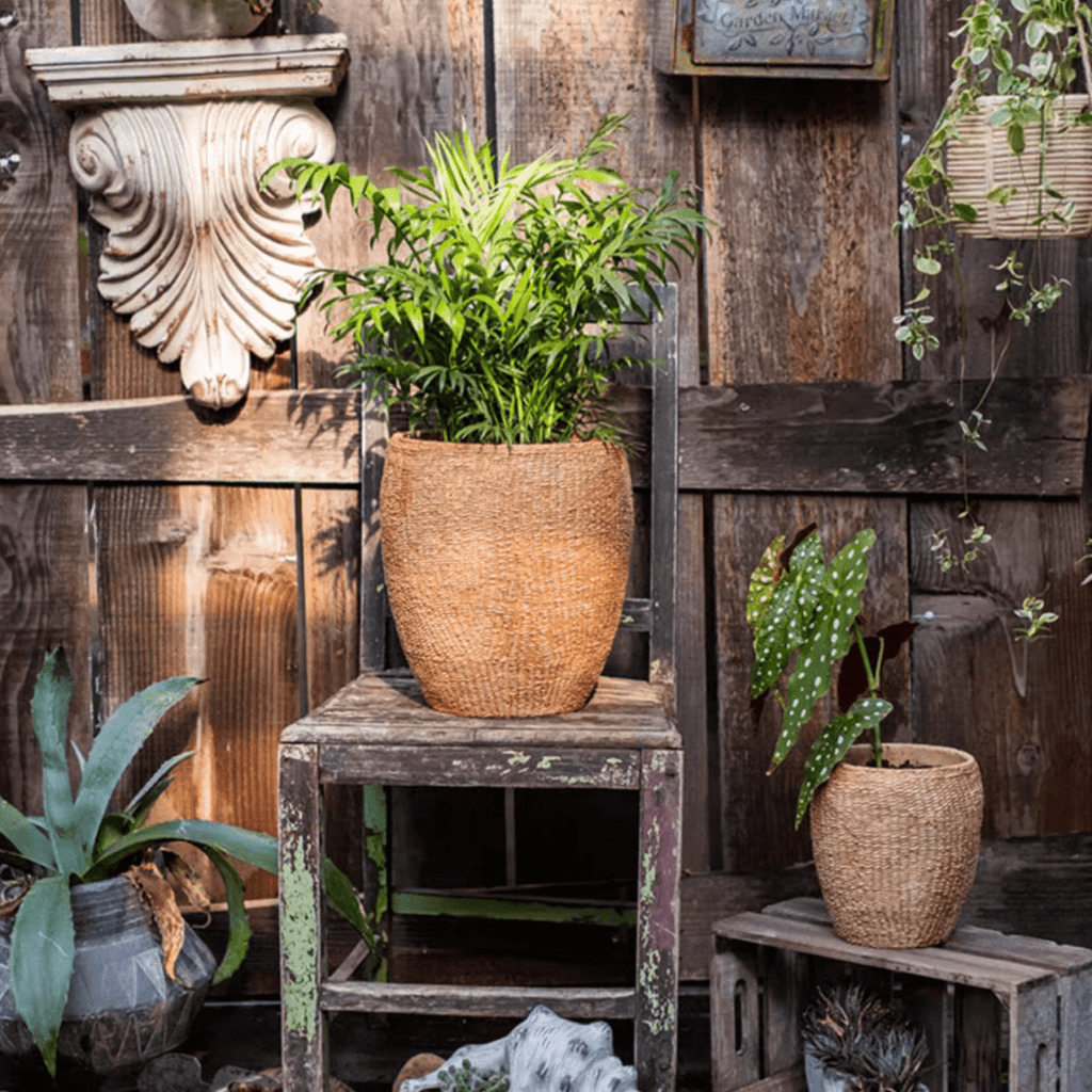 woven cement planter Faux Grass-Woven Cement Planter – RusticReach
