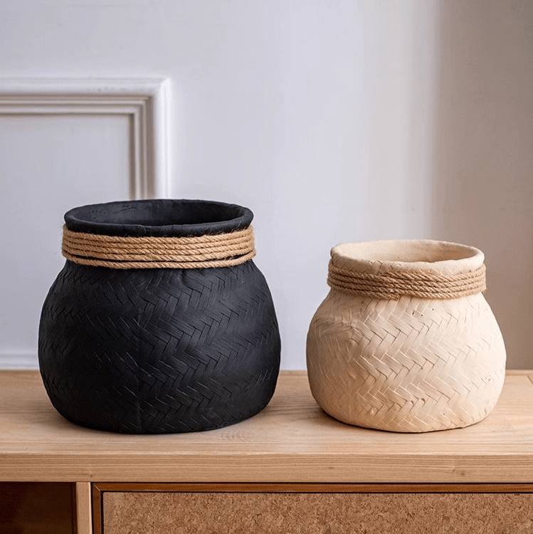Faux Bamboo Woven Cement Planter - RusticReach