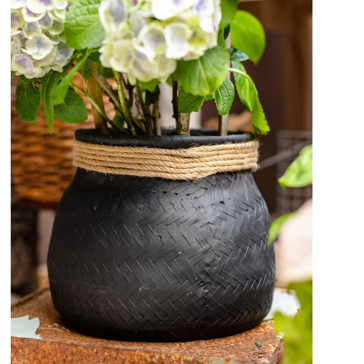 Faux Bamboo Woven Cement Planter
