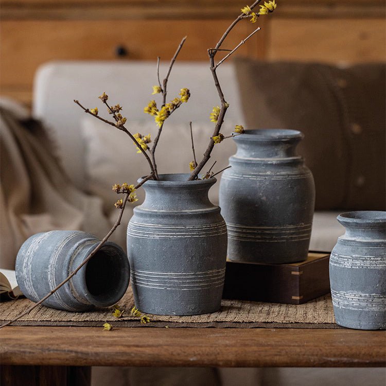 Handmade Gray Clay Pottery Vase - RusticReach
