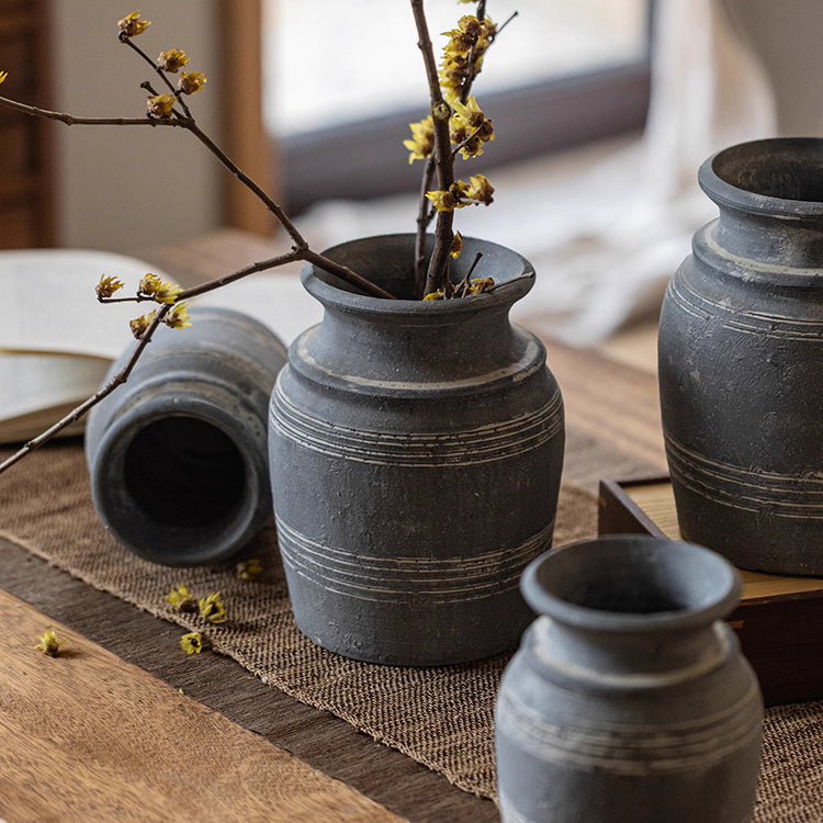 Handmade Gray Clay Pottery Vase - RusticReach
