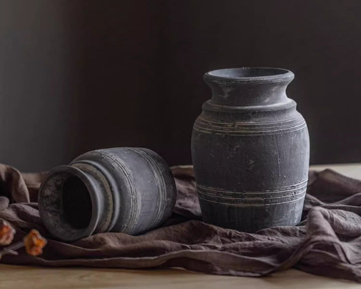Handmade Gray Clay Pottery Vase - RusticReach