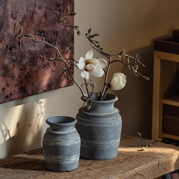 Handmade Gray Clay Pottery Vase - RusticReach