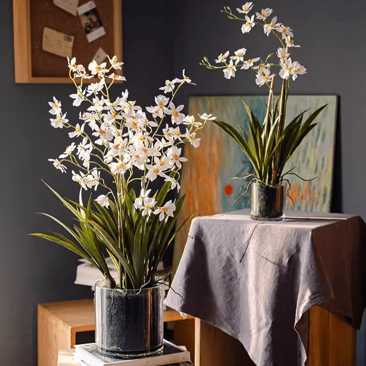 White Hui Lan Orchid in Glass Pot - RusticReach
