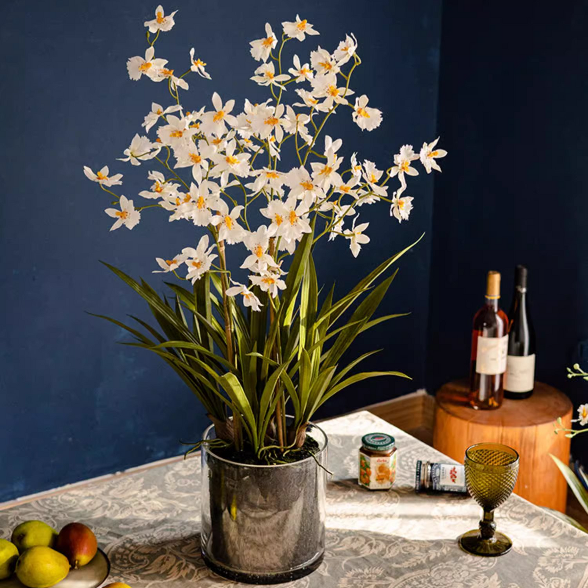 White Hui Lan Orchid in Glass Pot