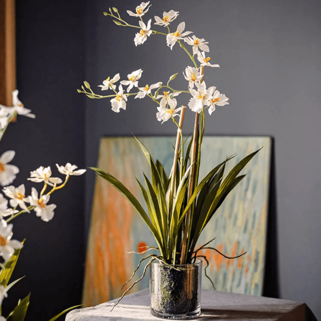 White Hui Lan Orchid in Glass Pot - RusticReach