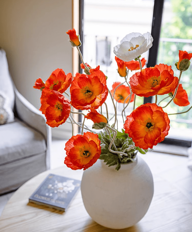 Faux Large Silk Poppy Flower Stem 41" Tall - RusticReach