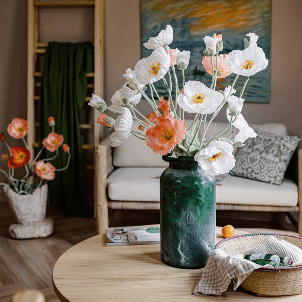 Faux Large Silk Poppy Flower Stem 41" Tall - RusticReach