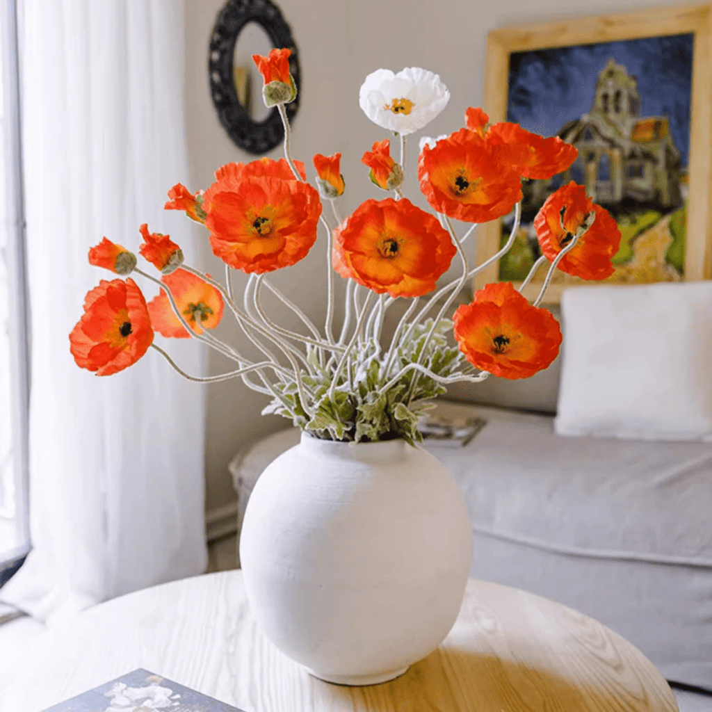 Faux Large Silk Poppy Flower Stem 41" Tall - RusticReach