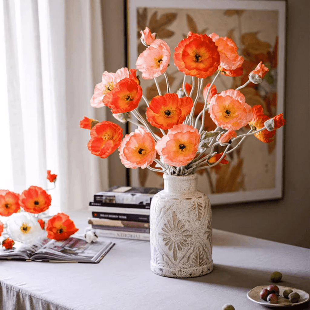 Faux Large Silk Poppy Flower Stem 41" Tall - RusticReach