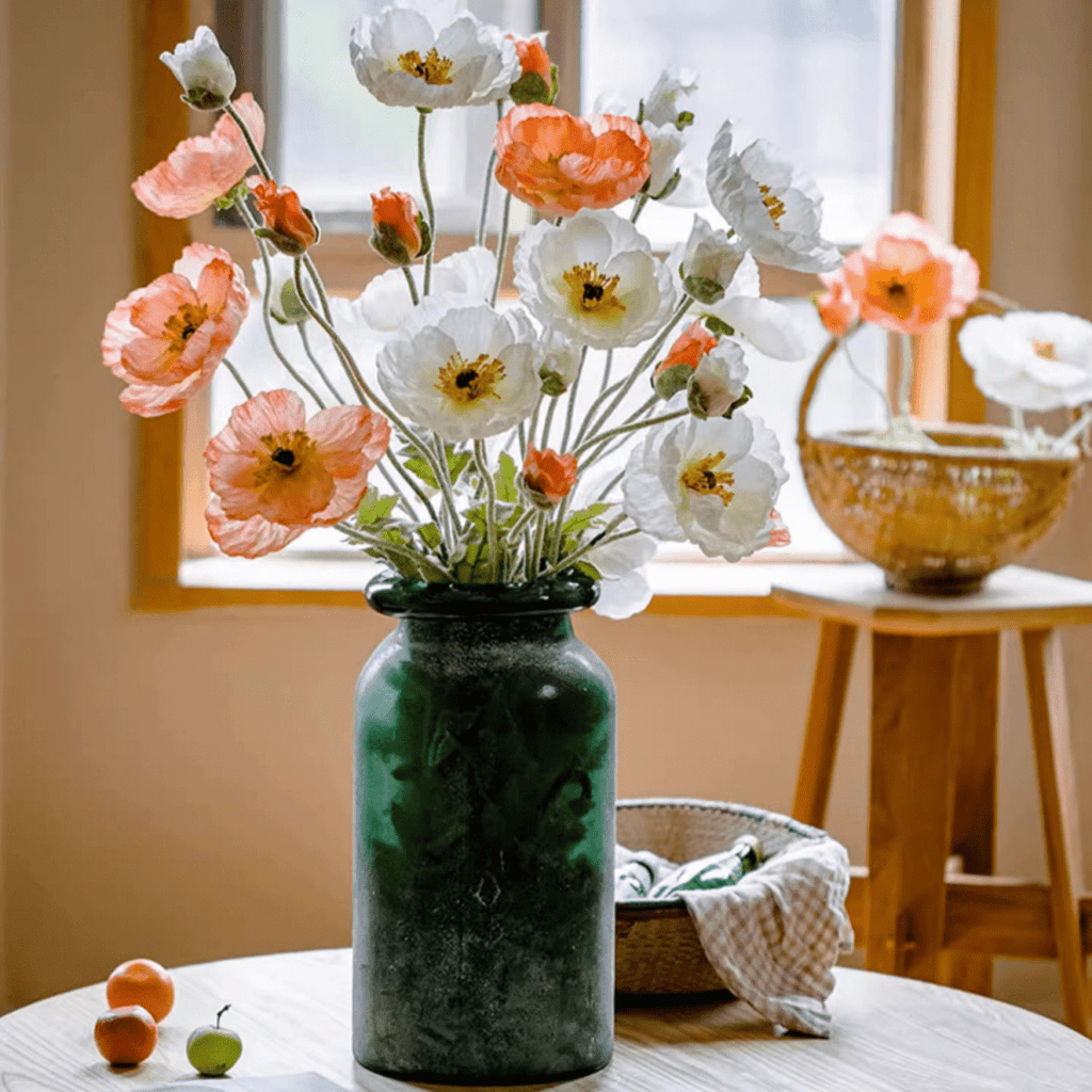 Faux Large Silk Poppy Flower Stem 41" Tall - RusticReach