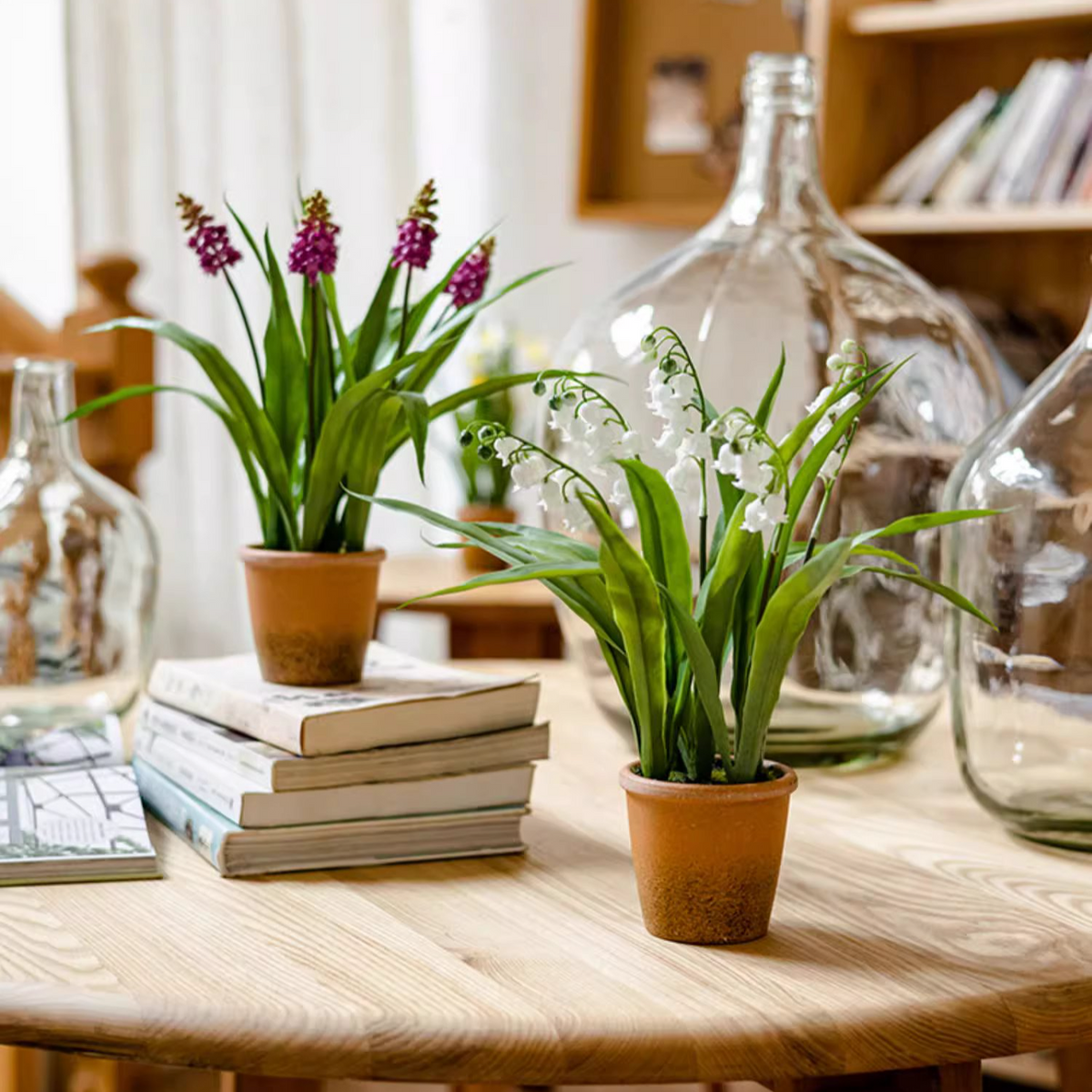 Faux Lily of the Valley in Brown Pot