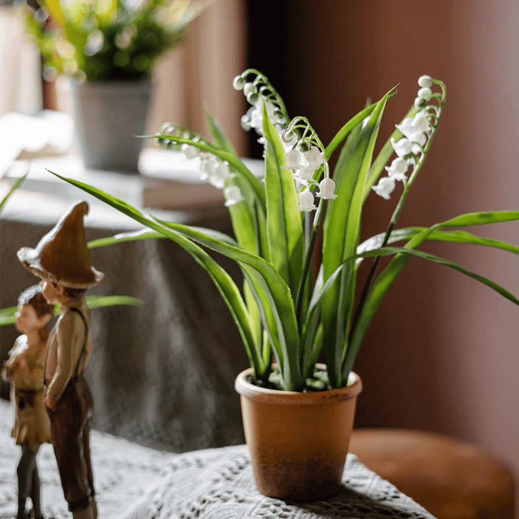 Faux Lily of the Valley in Brown Pot - RusticReach
