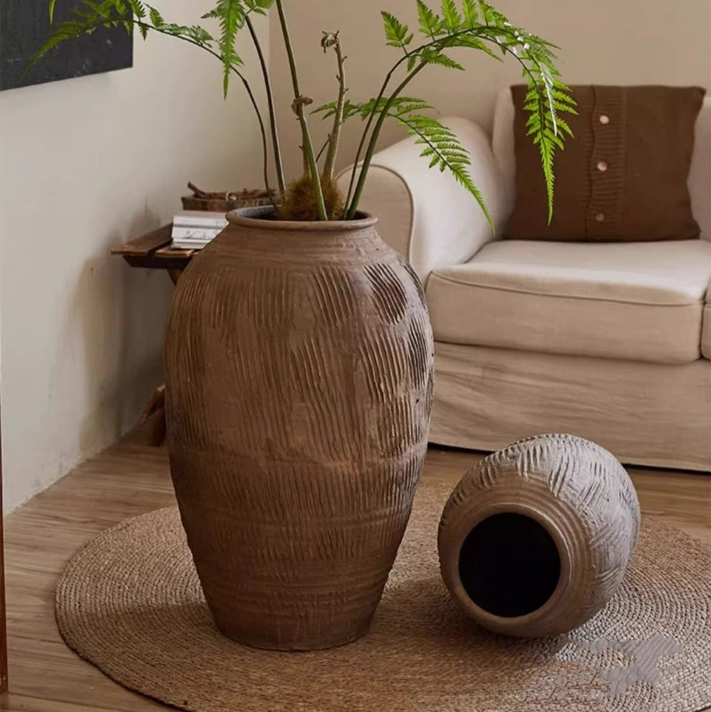 rusticreach large terracotta red concrete planter pot RusticReach Large Floor-Standing Clay Pot