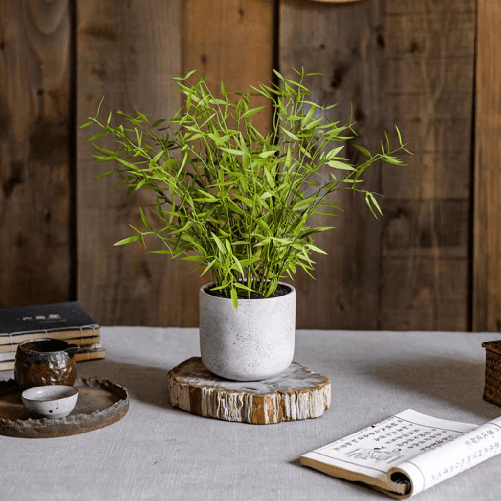 Realistic Mini Bamboo Leaf Potted Plant - RusticReach