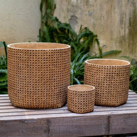 Rattan Texture Cement Planter - RusticReach