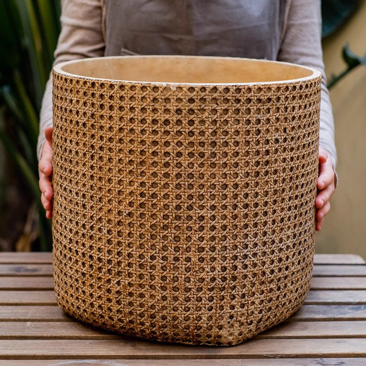 Rattan Texture Cement Planter - RusticReach