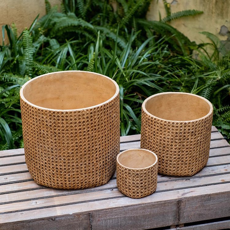 Rattan Texture Cement Planter - RusticReach